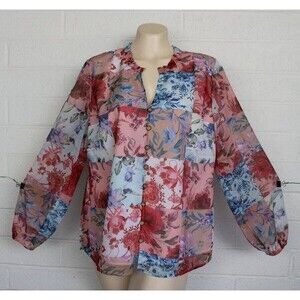 Soft Surroundings Large Pastel Pink Blue Floral Patchwork Print Top
